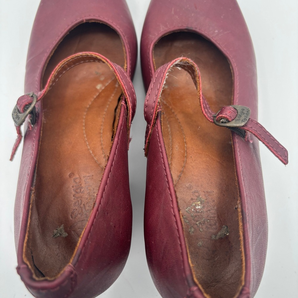 Sergio Tomani Mary Jane Heels Women Sz 38 Burgundy Floral Embossed Block Heel - Picture 8 of 11